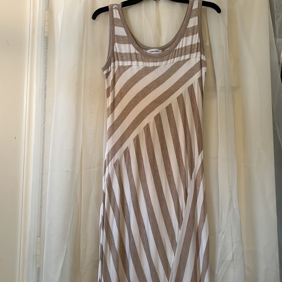 Calvin Klein beige and cream stripe patterned, summer maxi dress size 8 - Picture 3 of 5